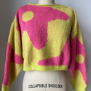 Retro Vintage Pink & Yellow Fiorucci Wool Blend Sweater